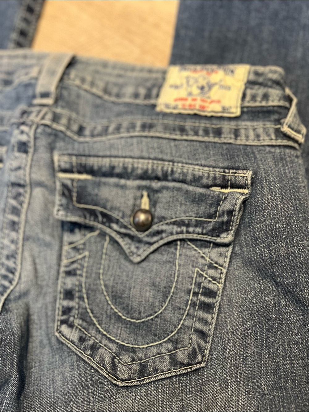 True Religion Women's Light Blue Distressed Pocket Jeans
